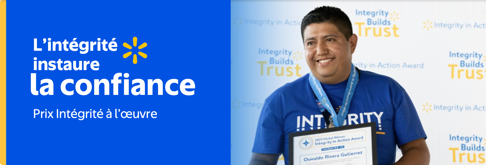 L’intégrité instaure la confiance Prix Intégrité à l’œuvre text is displayed next to a winning associate.