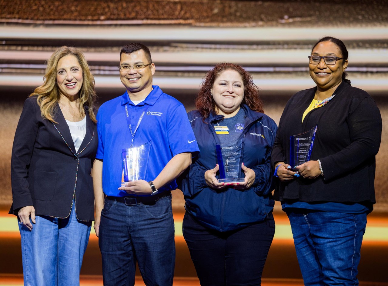Chief People Officer Judy Werthauser and Helen Walton Award winners, Mike del Rosario, Roxanna Benavidez, Jameela El-Mohammed.